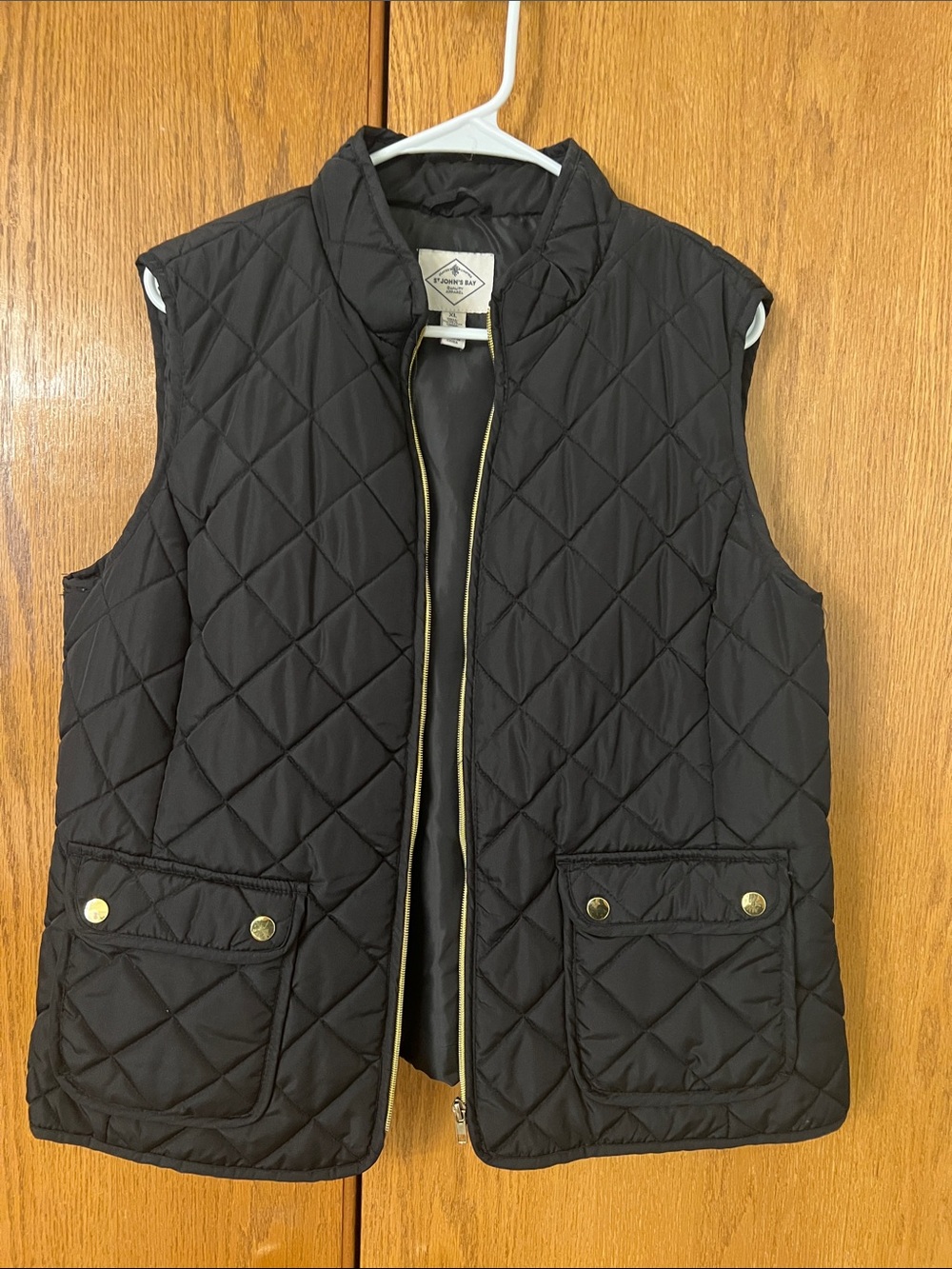 St. John's Bay Black Quilted Vest with Gold Hardware